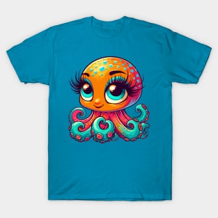 Kawaii Octopus with Long Lashes and Big Eyes T-Shirt